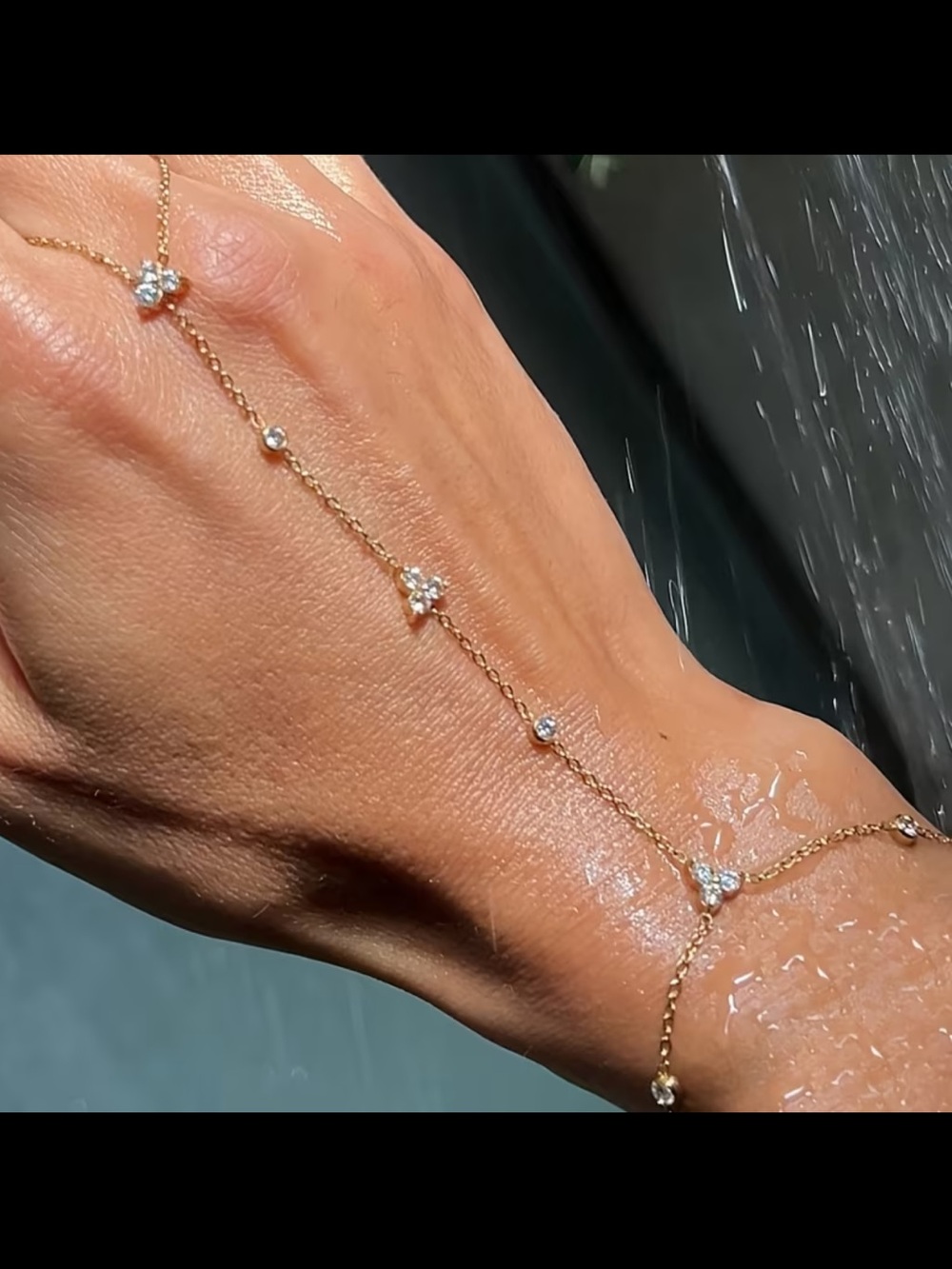 Affordable Fashion Finds Gold Hand Chain Bracelet with Clear Stones